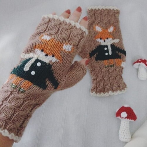 Luvas Vintage em Tricô little Fox (para Adulto)