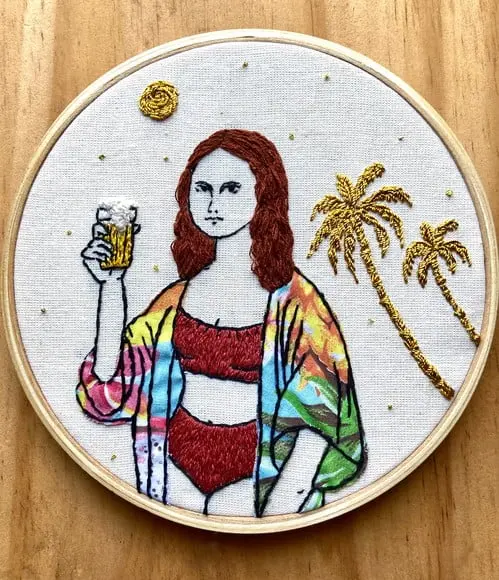 Bastidor Bordado Monalisa e a Cervejinha