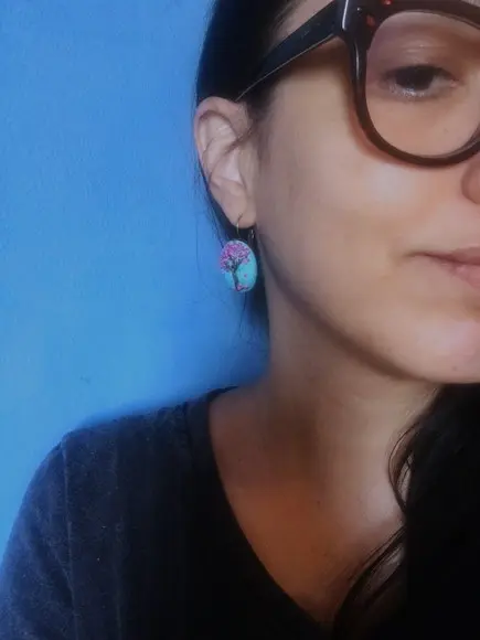 Brinco Bordado Ipê Rosa