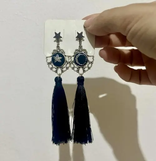 Brinco Bordado Lua e Estrela