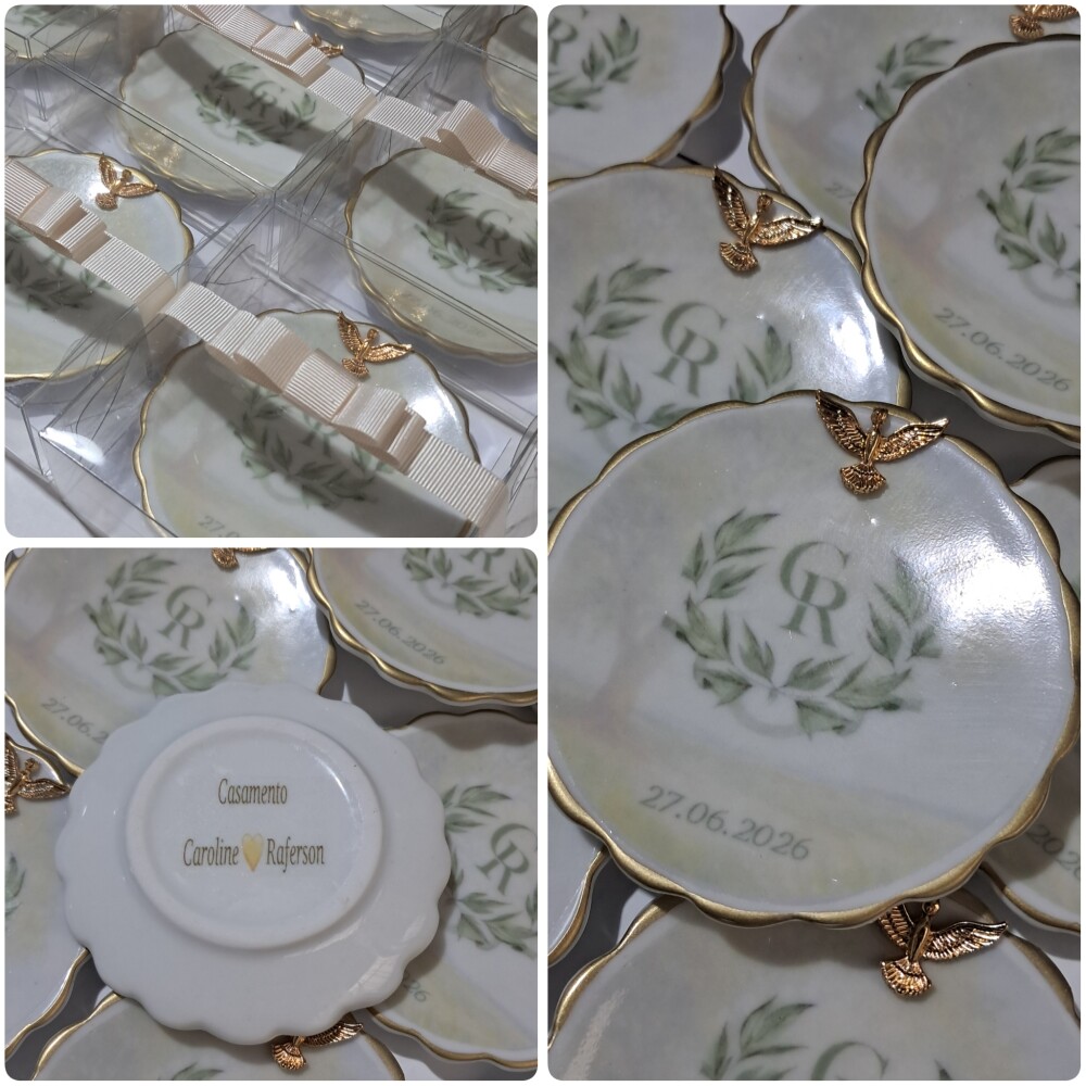 Lembrança casamento joia do dia em porcelana personalizado