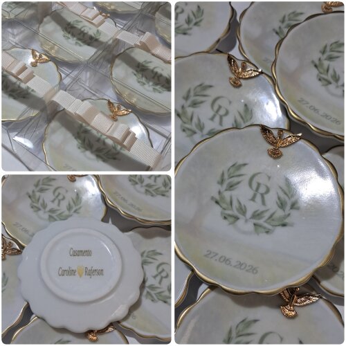 Lembrança casamento joia do dia em porcelana personalizado