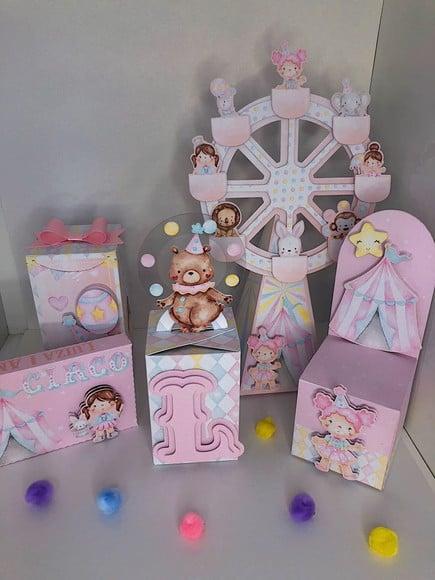Personalizados Circo Rosa Aquarelado - Kit com 40 Unidades