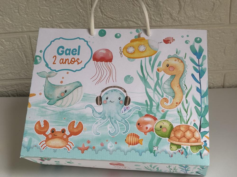 Sacolinha Personalizada Fundo do Mar Azul Menino