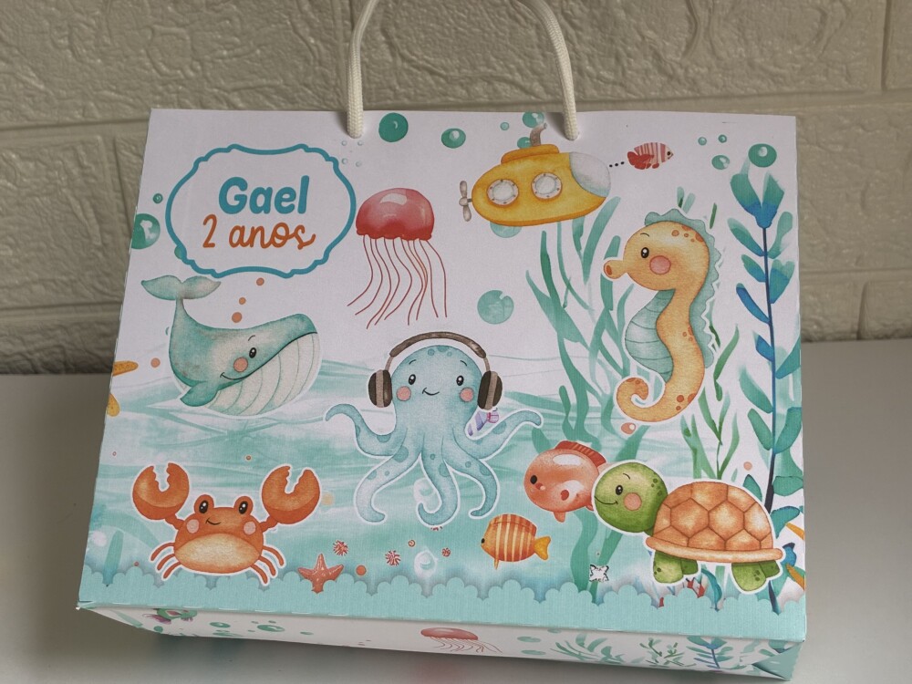 Sacolinha Personalizada Fundo do Mar Azul