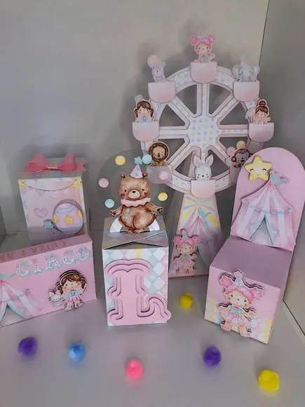 Personalizados Circo Rosa Aquarelado - Kit com 30 Unidades
