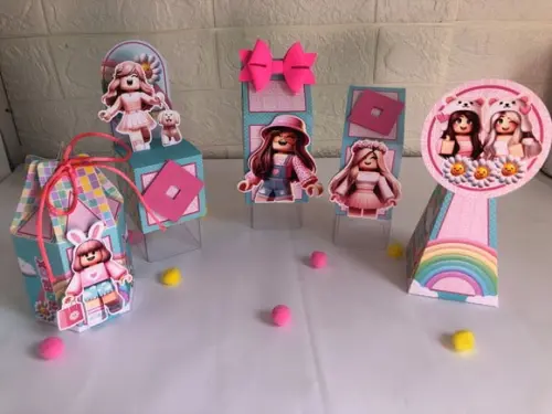 Personalizados Roblox Rosa - Kit com 50 Unidades