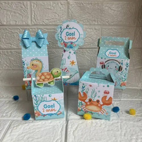 Personalizados Fundo do Mar Azul Menino - Kit com 30 unidades