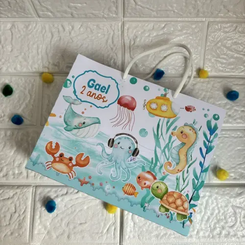 Sacolinha Personalizada Fundo do Mar Azul Menino