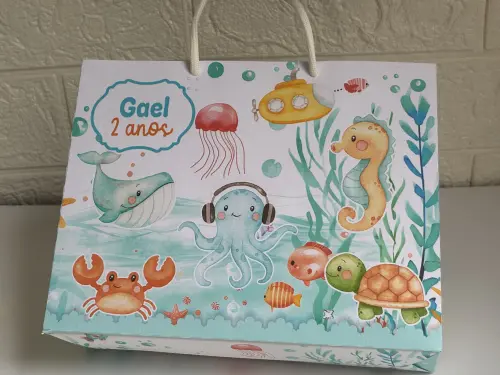 Sacolinha Personalizada Fundo do Mar Azul Menino
