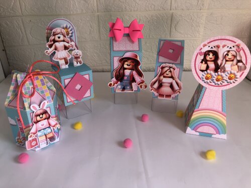 Personalizados Roblox Rosa - Kit com 10 Unidades