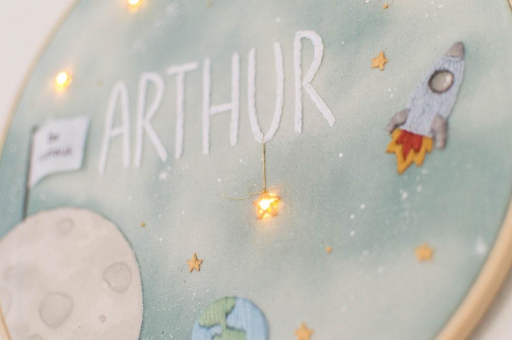 Porta maternidade astronauta com luz led bordado a mão