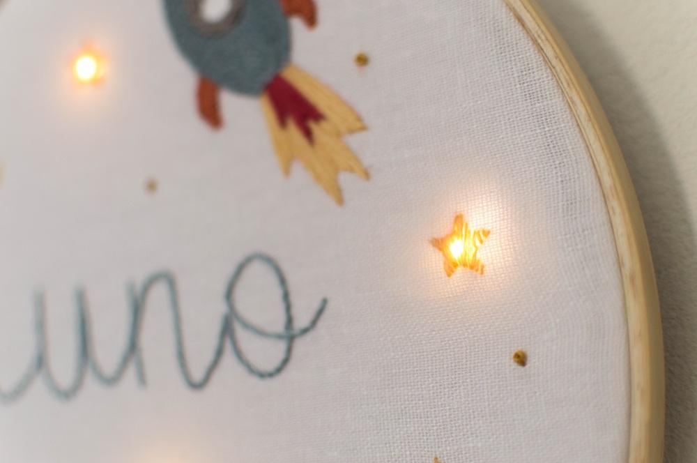 Porta maternidade astronauta com luz led bordado a mão