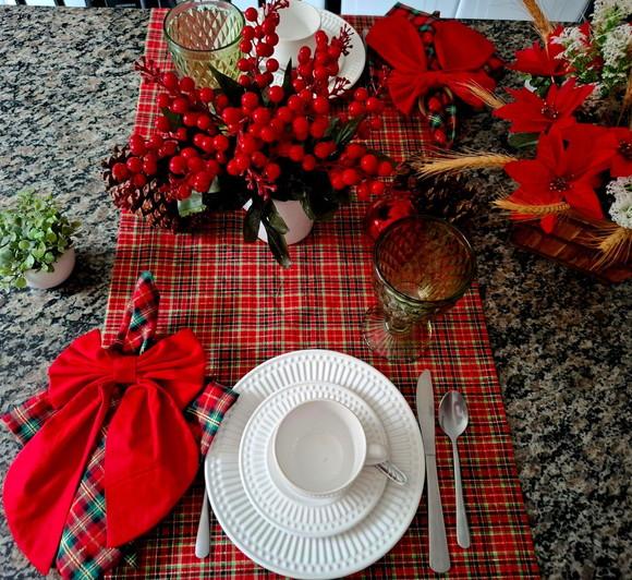Caminho de Mesa de Natal Xadrez em Tricoline