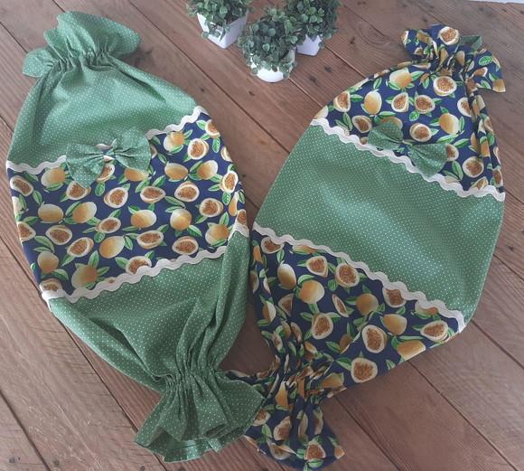 Puxa Saco em Tricoline Estampada Maracujá e Poá em Tons de V