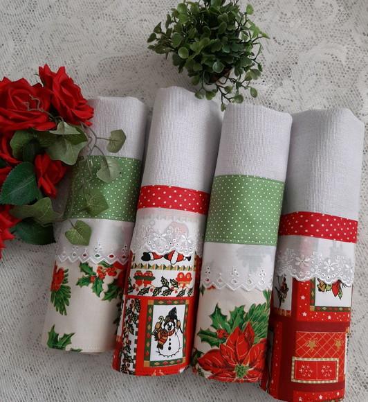 Kit com 2 Pano de Prato de Natal com Barrado de Tecido