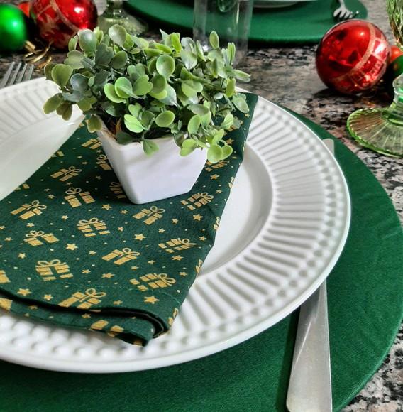 Guardanapo de Natal Verde e Dourado com 4 Peças