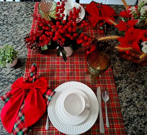 Caminho de Mesa de Natal Xadrez em Tricoline