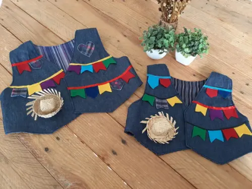 Colete Festa Junina Infantil Personalizado em Jeans