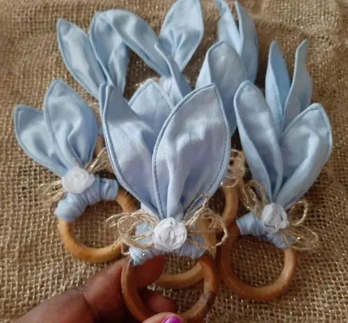 Kit com 9 Porta Guardanapos de Páscoa Orelhinhas Azul Claro