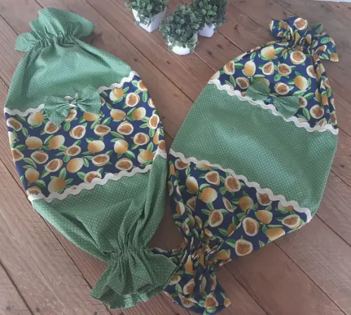 Puxa Saco em Tricoline Estampada Maracujá e Poá em Tons de V