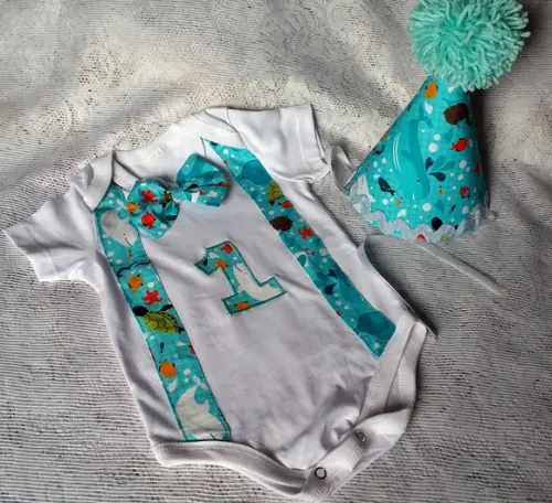 Body Personalizado e Chapéu para Mesversário Fundo do Mar