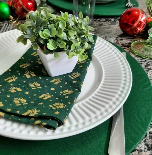 Guardanapo de Natal Verde e Dourado com 4 Peças