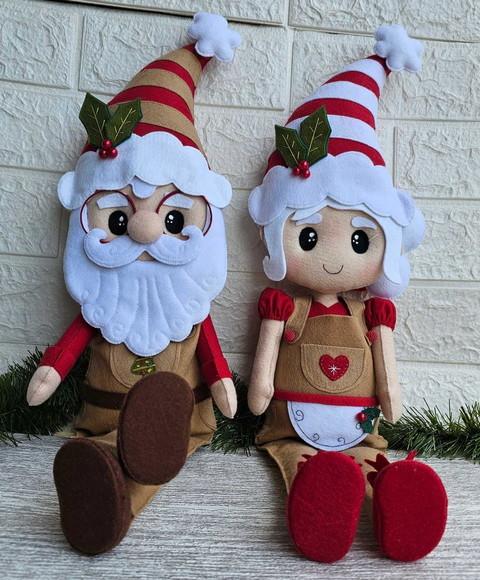 Casal Papai Noel e Mamãe Noel em Feltro -bonecos Decorativos