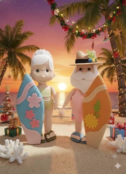 Casal Papai Noel e Mamãe Noel - Natal Tropical.