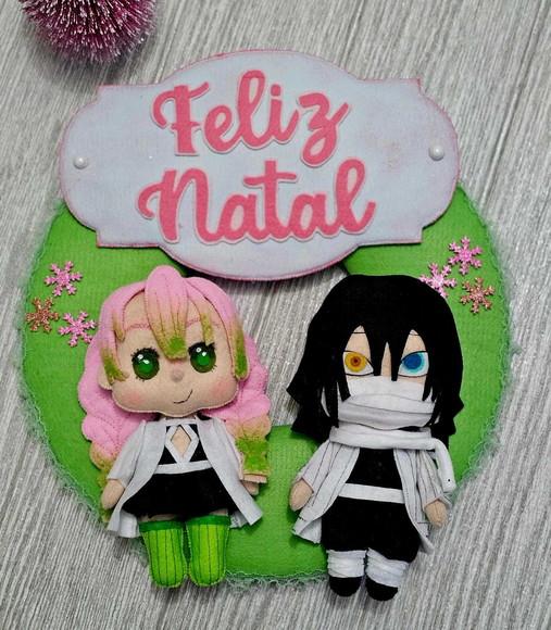 Guirlanda Natal Demon Slayer - Mitsuri e Obanai em Feltro