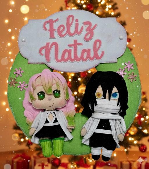 Guirlanda Natal Demon Slayer - Mitsuri e Obanai em Feltro