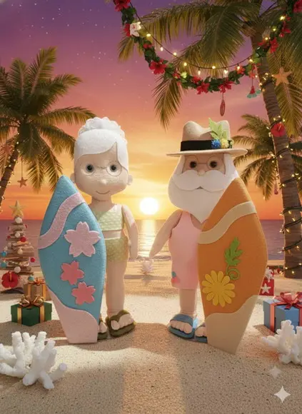 Casal Papai Noel e Mamãe Noel - Natal Tropical.