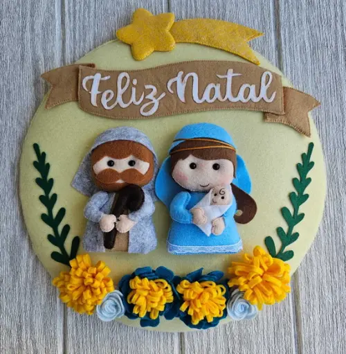 Enfeite de Porta Natal Sagrada Família em Feltro