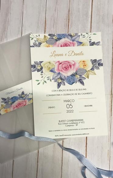 Convite de Casamento Papel Vegetal Floral Colorido