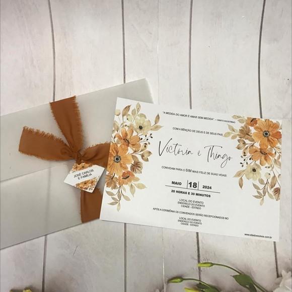Convite de Casamento Papel Vegetal Terracota com Fita Artesanal