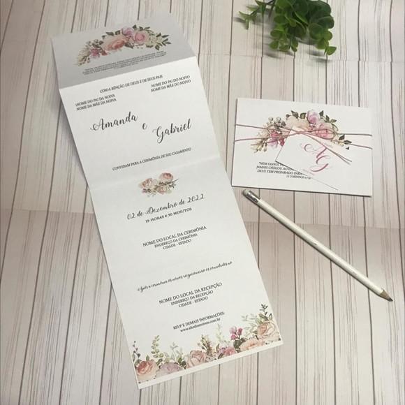 Convite de Casamento Floral Rosé