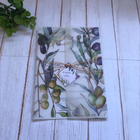 Convite de Casamento Papel Vegetal Folha da Oliveira