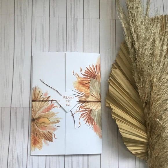 Convite de Casamento Folhas Terracota