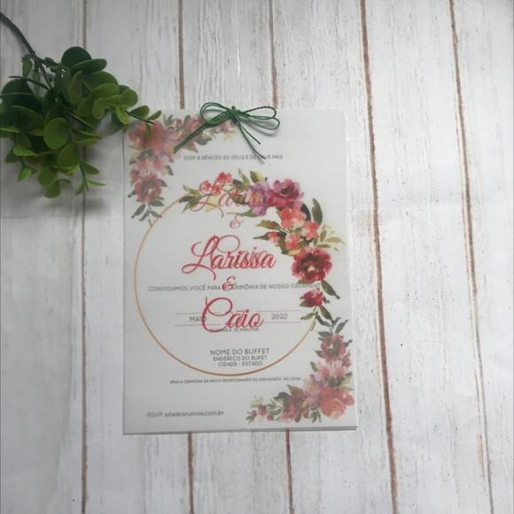 Convite de Casamento Papel Vegetal Floral Marsala e Lilás