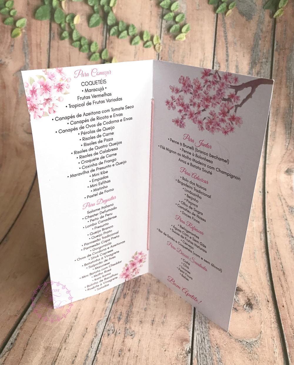 Menu Duplo de Mesa para Casamento e 15 Anos