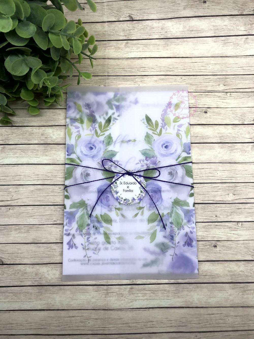 Convite De Casamento Floral Lilás E Lavanda Aquarela