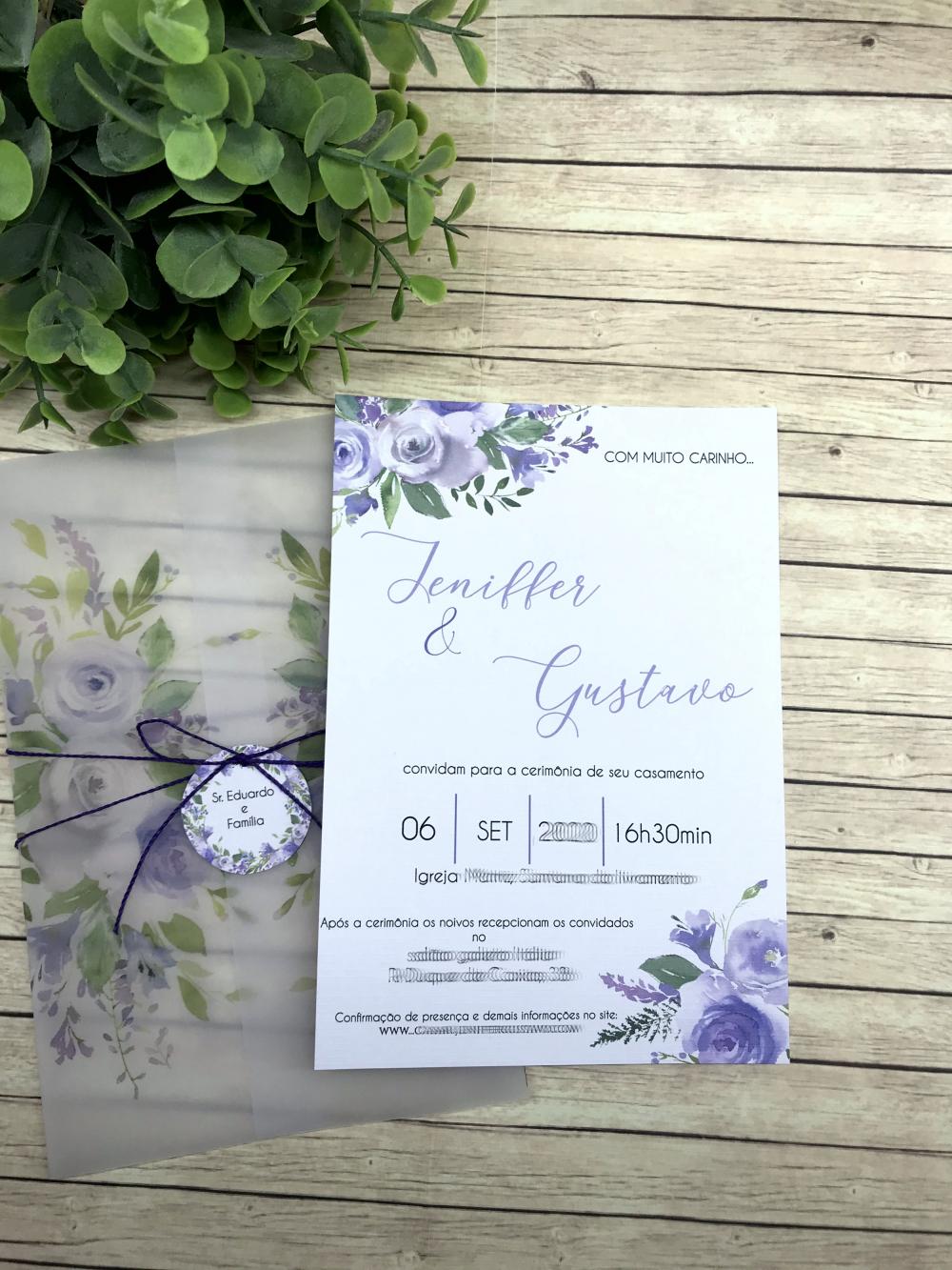 Convite De Casamento Floral Lilás E Lavanda Aquarela