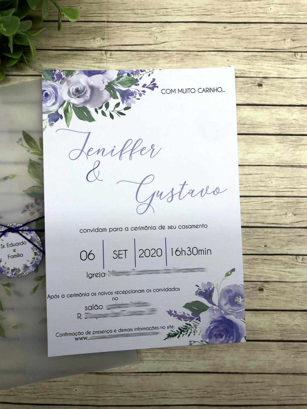 Convite De Casamento Floral Lilás E Lavanda Aquarela