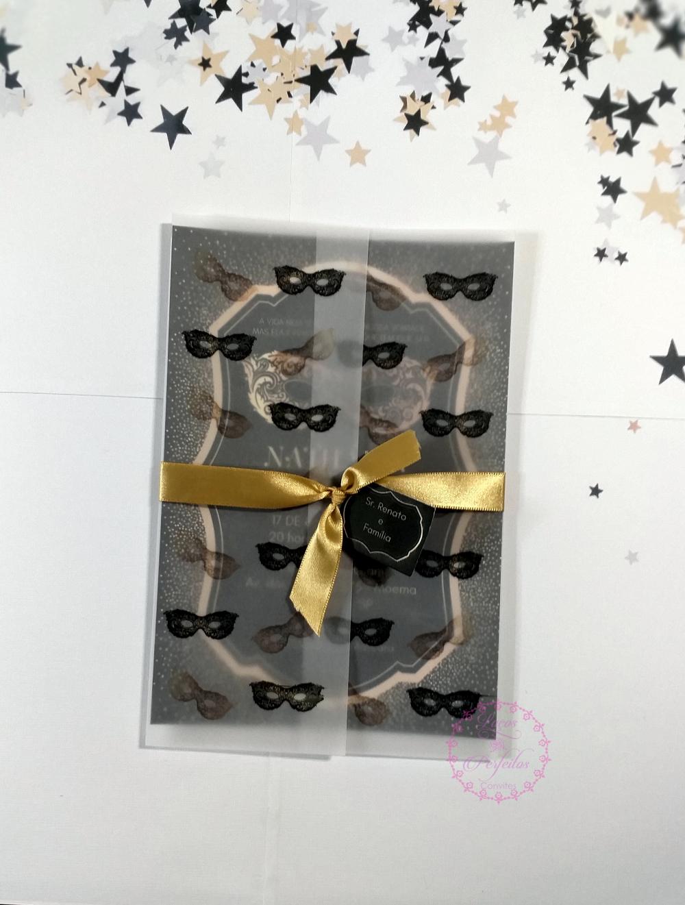 Convite 15 Anos Baile De Máscaras Preto E Dourado Luxo