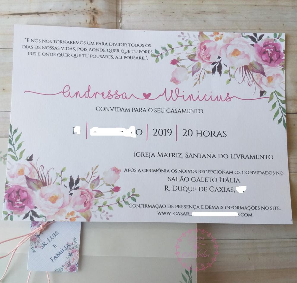 Convite Casamento Marsala e Rose Floral Com Envelope Vegetal E Ta