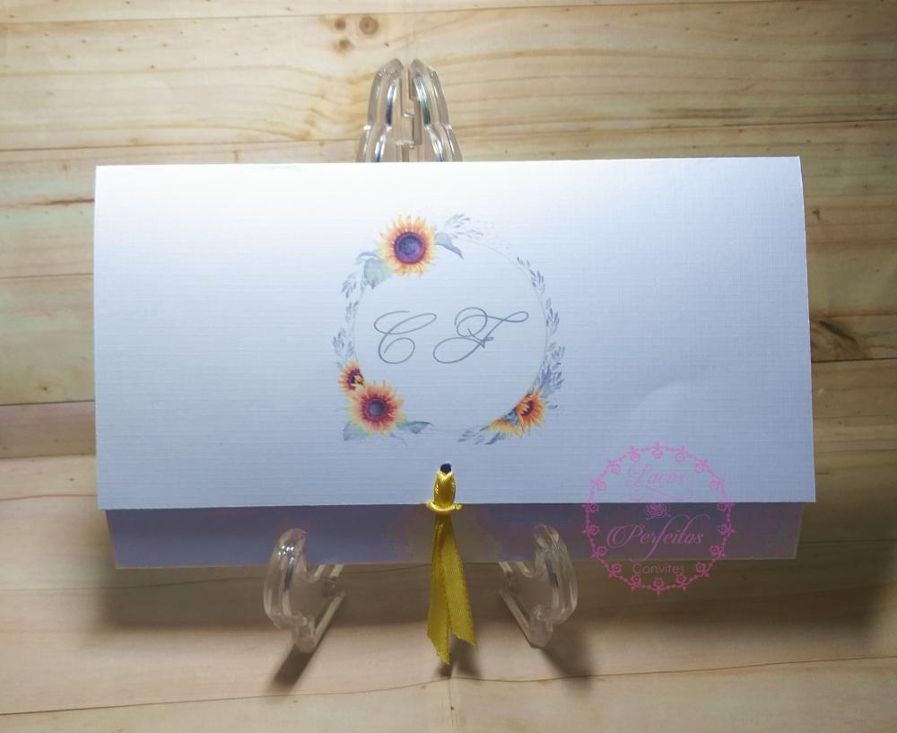 Convite De Casamento Girassol Rústico Campo E Aquarela