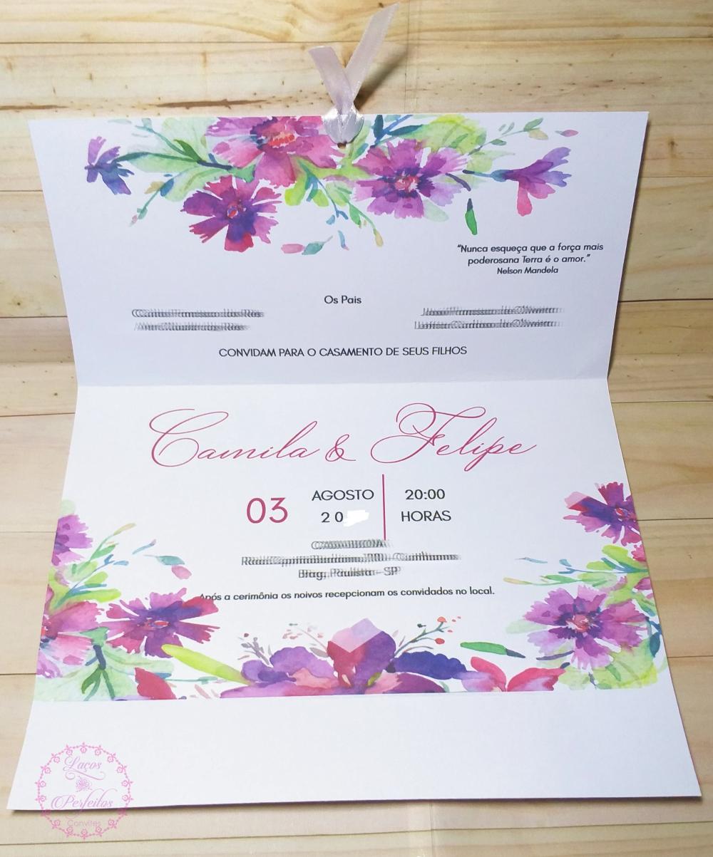 Convite De Casamento Floral Magenta E Fúcsia Aquarela