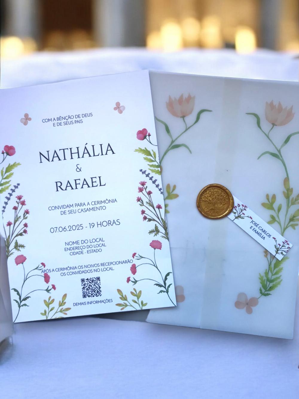 Convite de Casamento Translúcido floral Wildflower com Lacre de