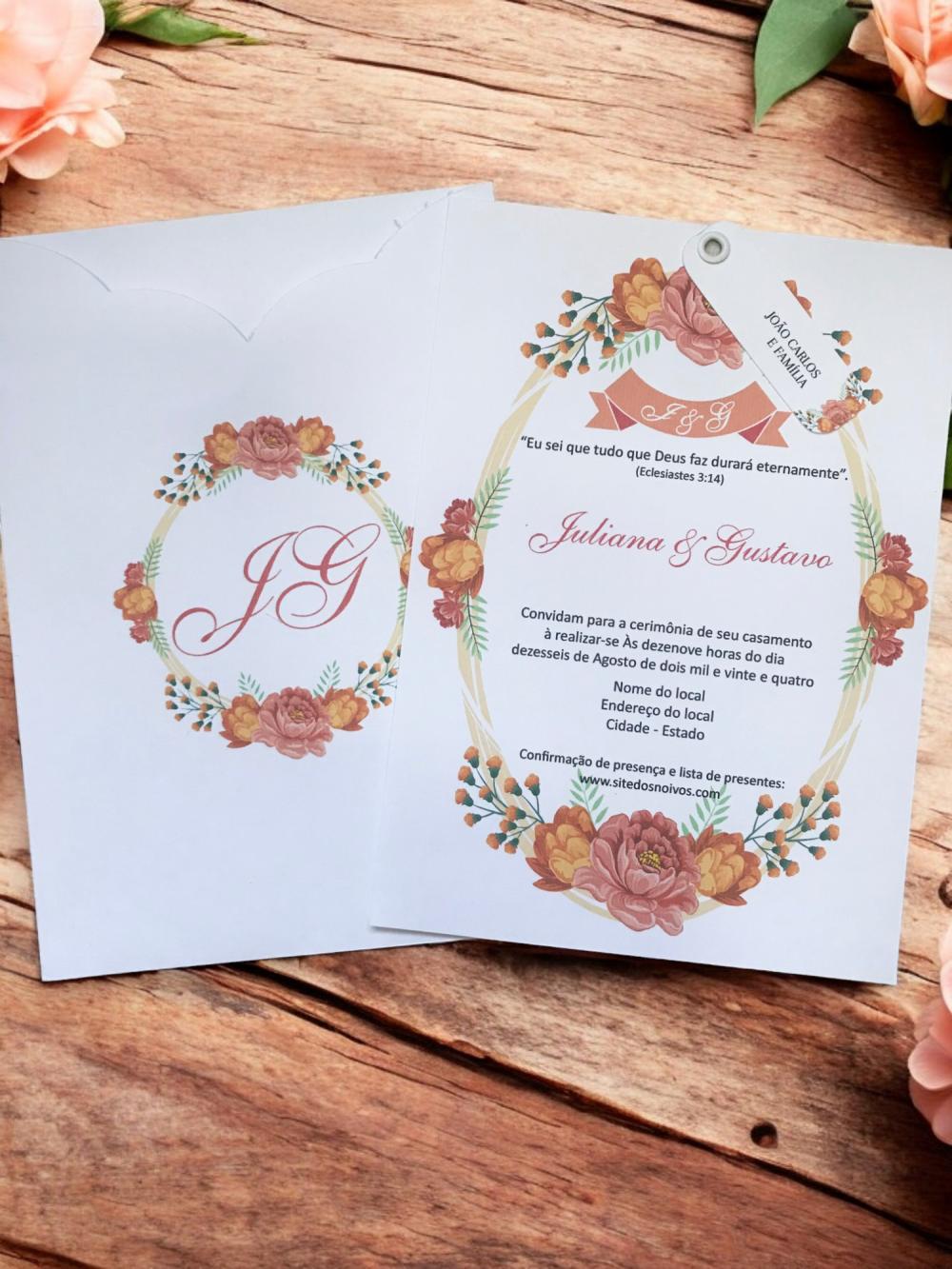 Convite de Casamento floral peach fuzz