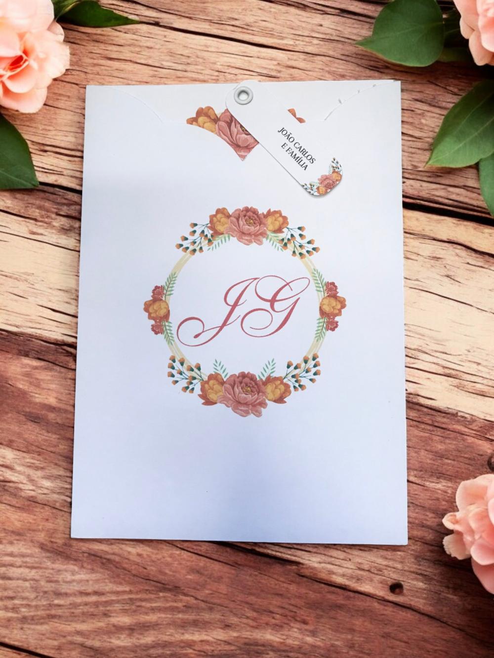 Convite de Casamento floral peach fuzz